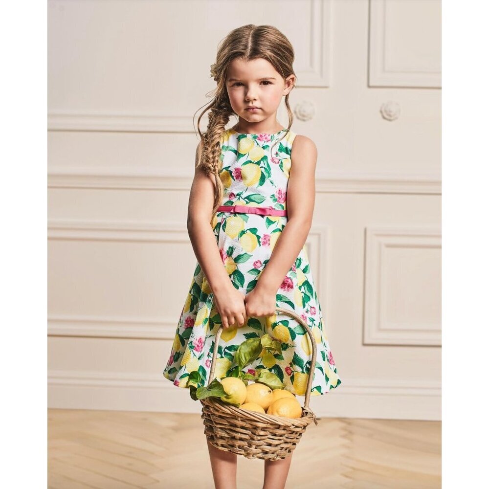 Janie and Jack Lemon Pique Dress Pink Yellow White Girls Size 12-18 months